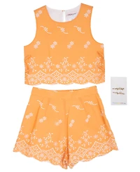 Rare Editions Girls' 7-16 Embroidered Eyelet Top and Shorts, 2-Piece Set