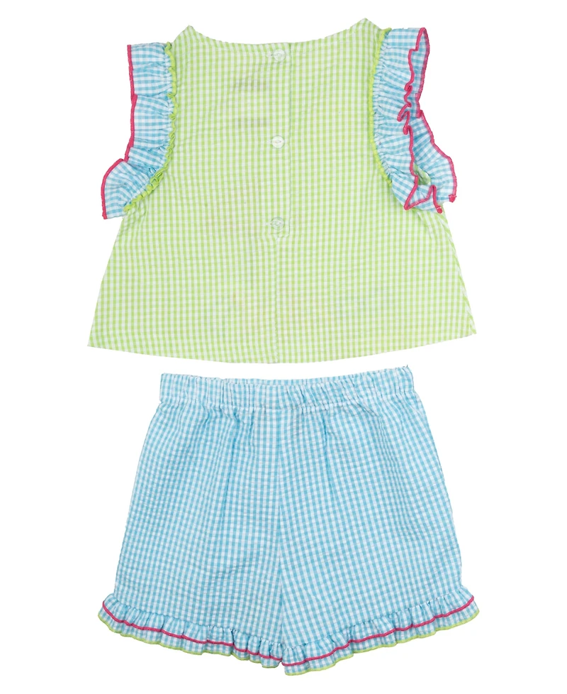 Rare Editions Girls' 2T-6X Flutter-Sleeves Top and Gingham Shorts, 2-Piece Set