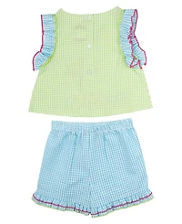 Rare Editions Girls' 2T-6X Flutter-Sleeves Top and Gingham Shorts, 2-Piece Set