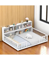 Slickblue Full Kids Floor Bed with Integrated Book Storage
