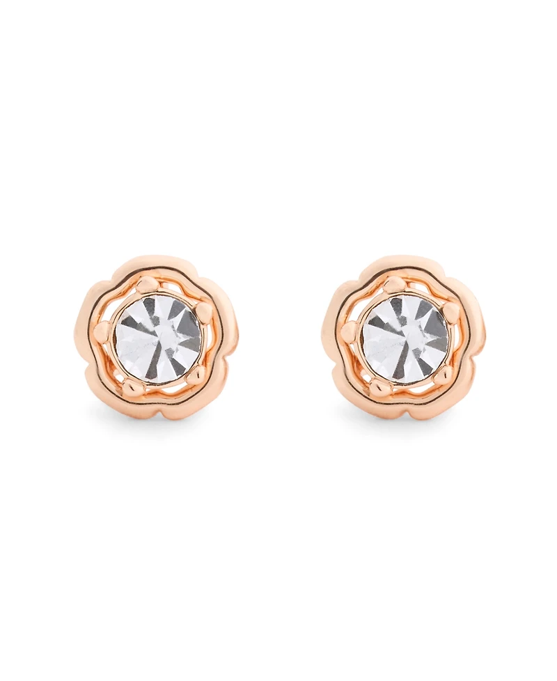 Coach Faux Stone Halo Tea Rose Stud Earrings