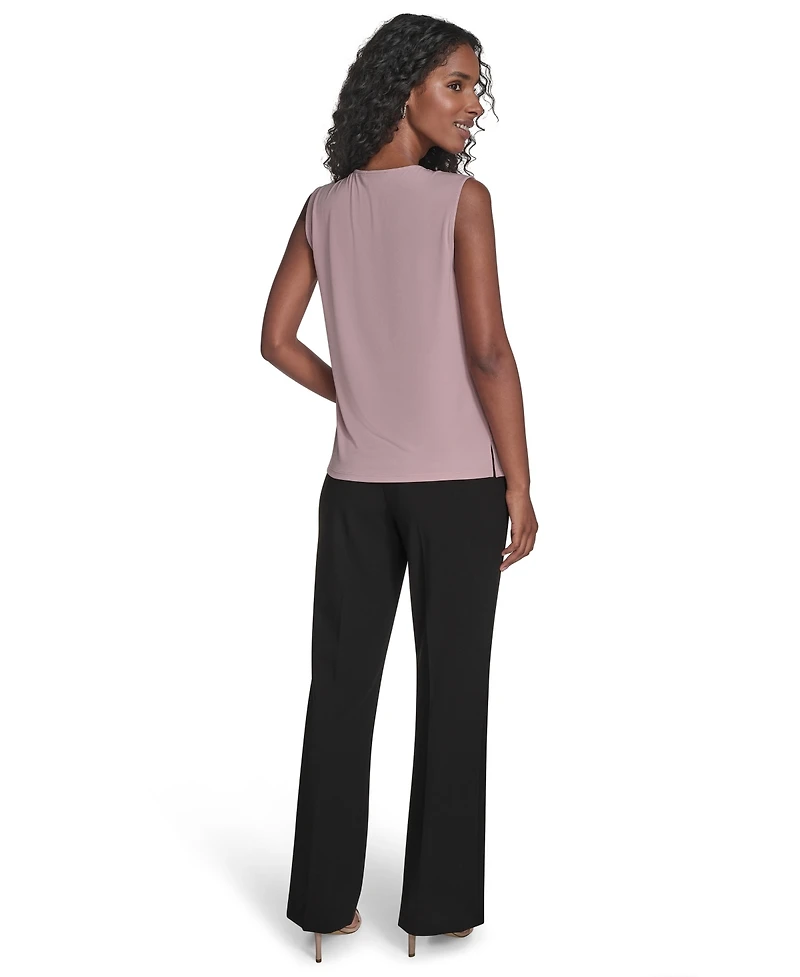 Calvin Klein Women's Mixed Media Sleeveless Ruffle-Front Top