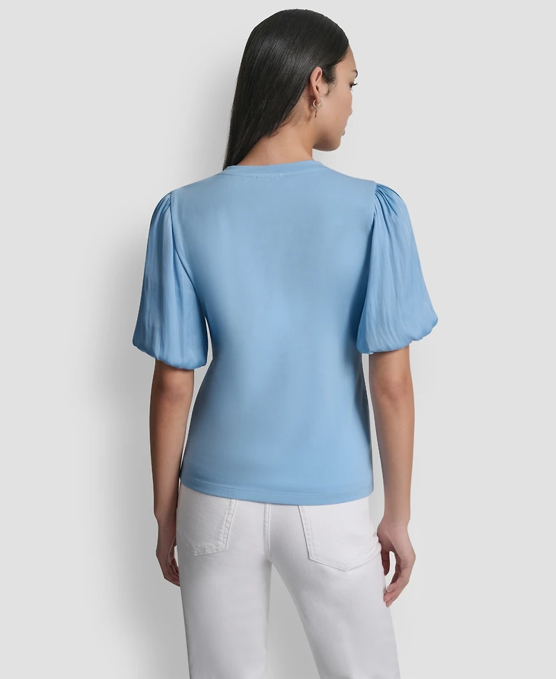 Dkny Women's Puffed Crewneck Mix Media Knit Top