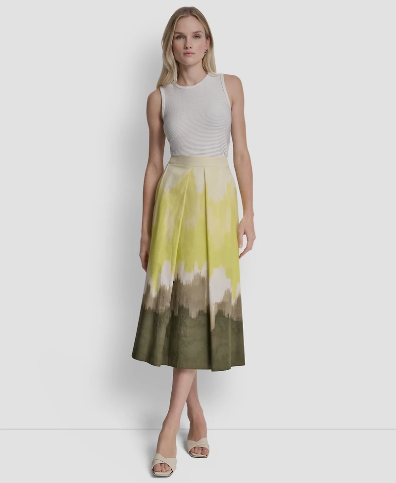 Dkny Women's Ombre Print Poplin Side Zipper A-Line Skirt