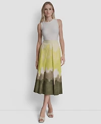 Dkny Women's Ombre Print Poplin Side Zipper A-Line Skirt