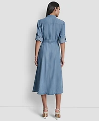 Dkny Women's Roll-Tab Sleeve Cargo Collared Dress