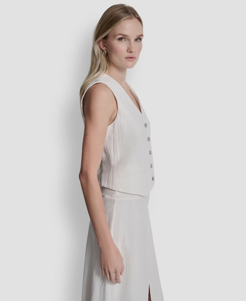Dkny Women's Sleeveless V-Neck Arid Pique Vest