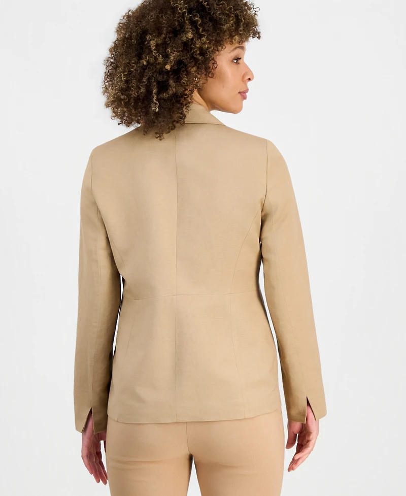 Kasper Women's Linen Notched Collar One-Button Blazer, Regular & Petite