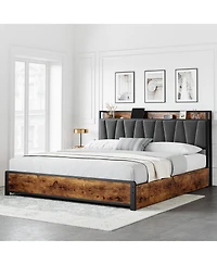 gaomon King Bed Frame with Storage Linen Upholstered Headboard, 4 Storage Drawers