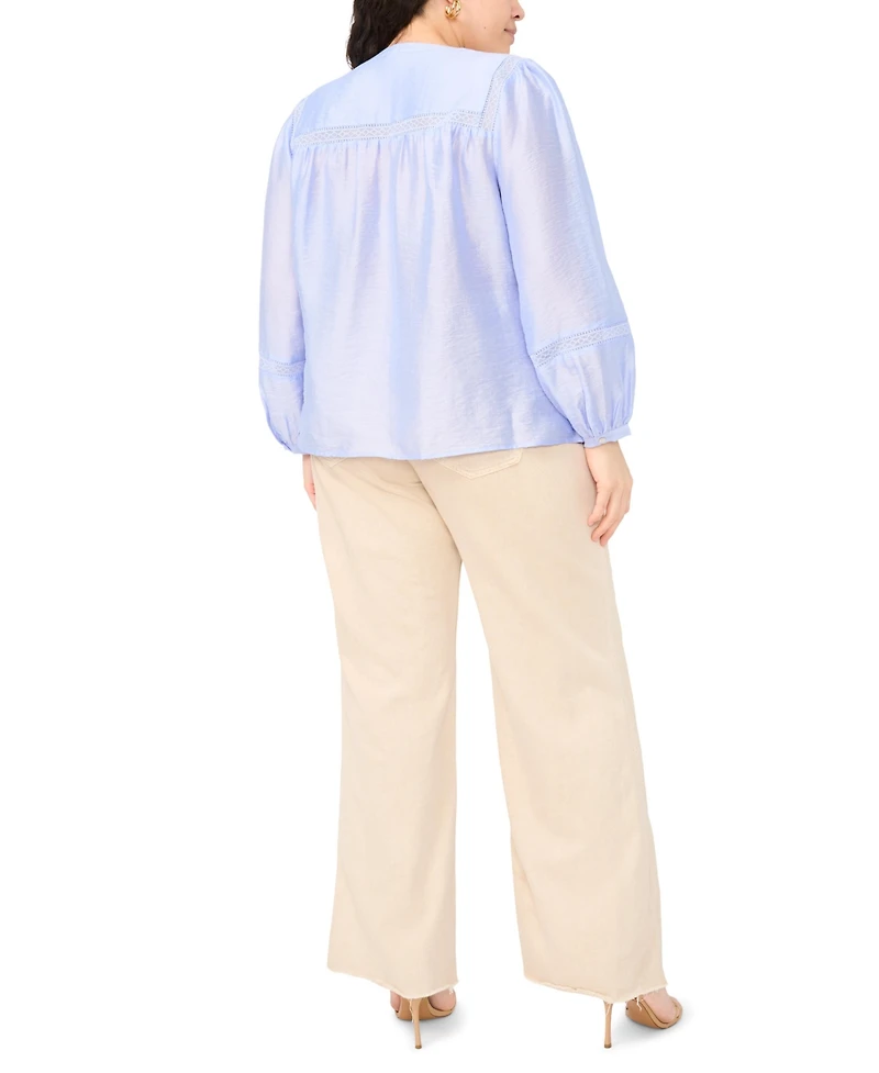 Vince Camuto Plus Crewneck Pleated Front Long Sleeves Blouse