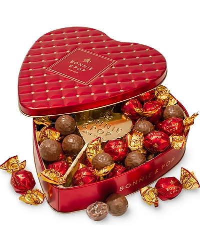 Bonnie & Pop Valentine's Day Chocolate Bon Bons Gift Heart Tin, 22 Pieces