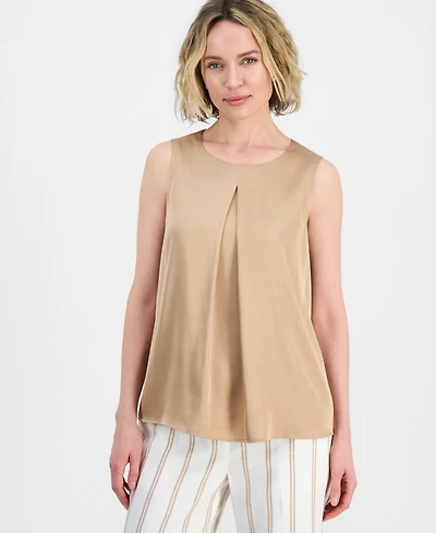 Kasper Women's Sleeveless Pleated Satin Top