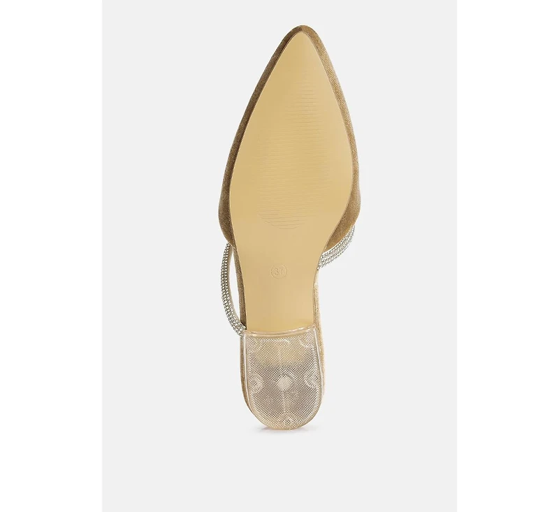 turnon velvet diamante detail flat mules
