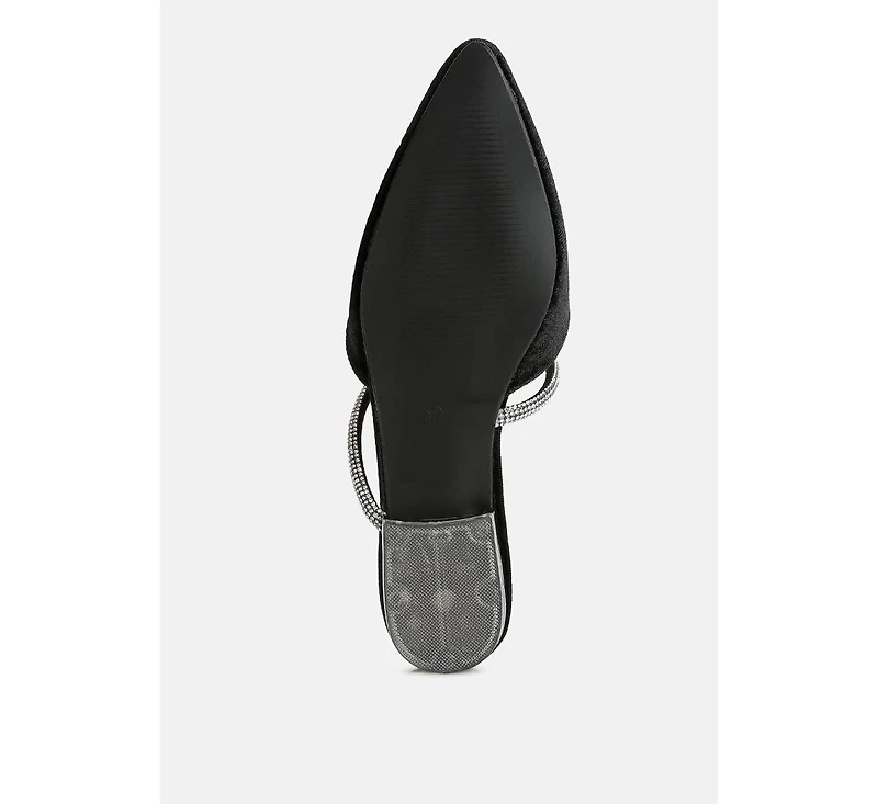 turnon velvet diamante detail flat mules