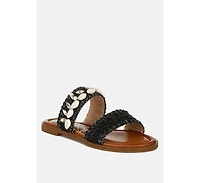 Shellfish Raffia Slip On Sandals