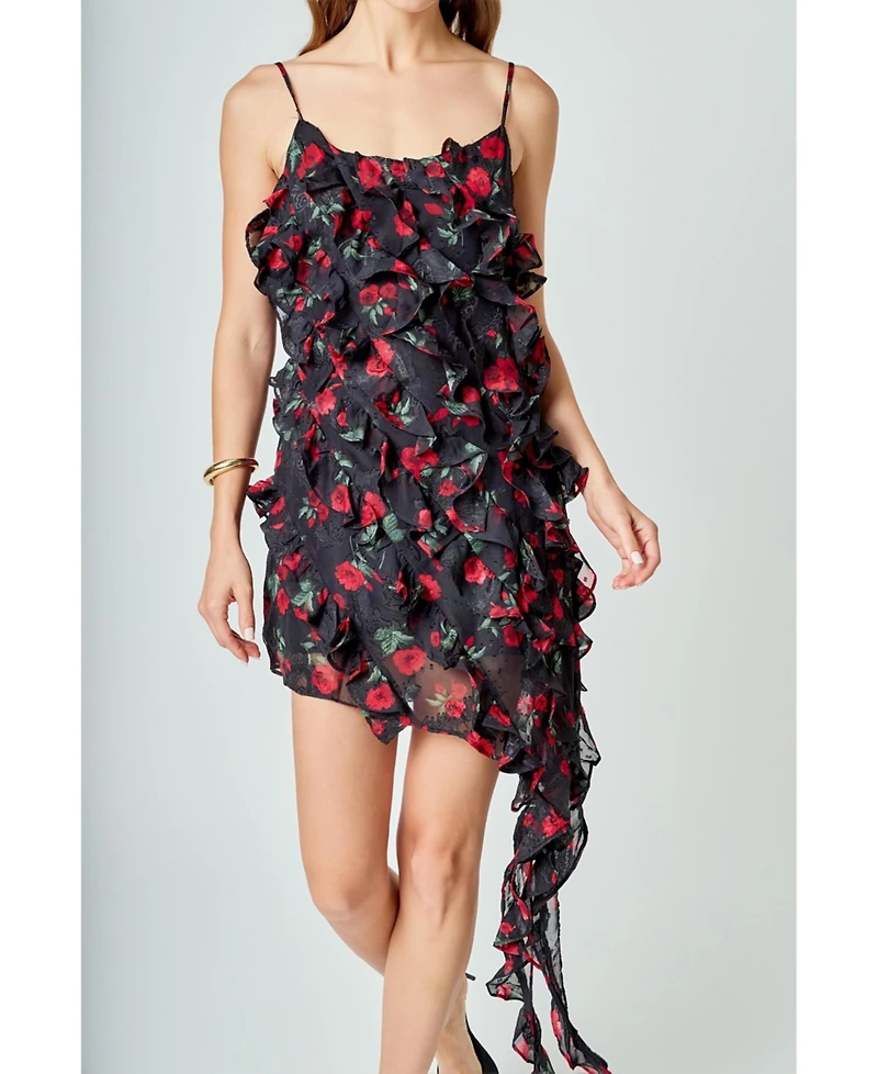 endless rose Women's Print Ruffled maxi Dress