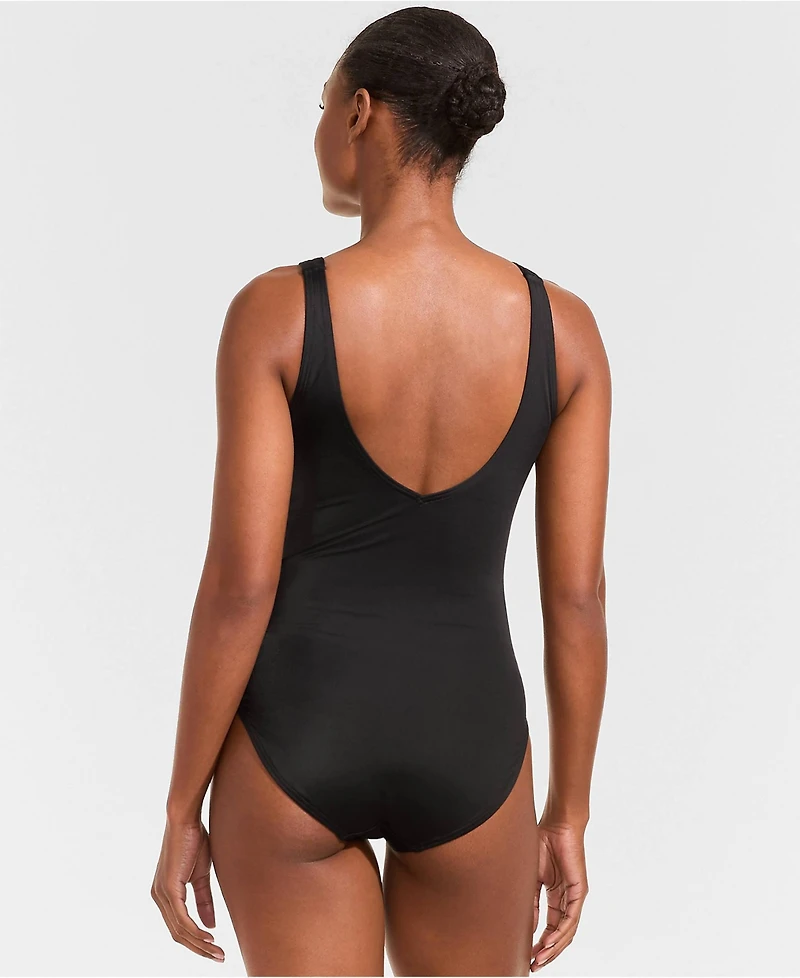 Lands' End Women's Tugless V-Neck High Leg One Piece Swimsuit