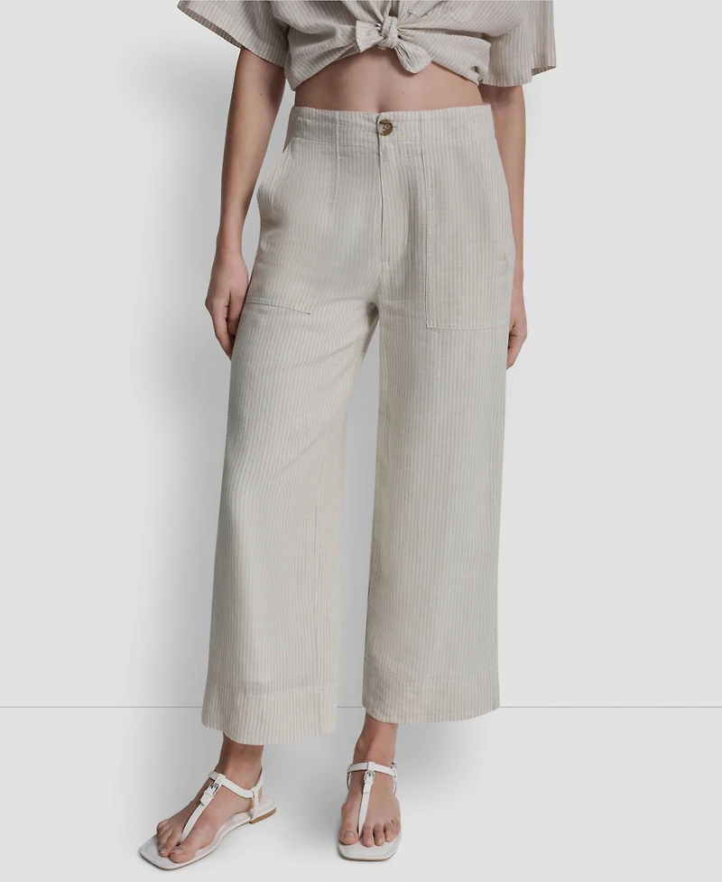 Dkny Jeans Women's Cropped Wide-Leg Linen Pants
