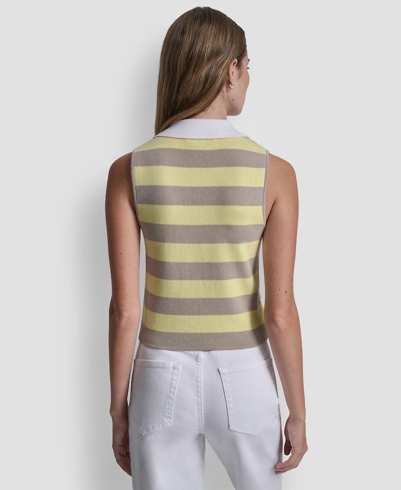 Dkny Jeans Women's Striped Sleeveless Polo Sweater
