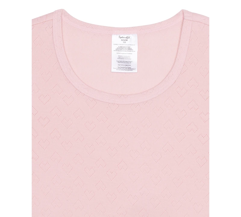 Splendid Girls' 6-16 Heart Pointelle Round Neck T-Shirt & Pants, 2-Piece Set