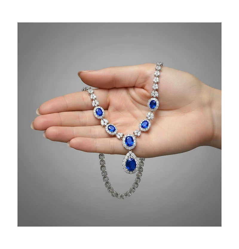 Sterling Silver White Gold Plated with Colored Cubic Zirconia Dangle Necklace