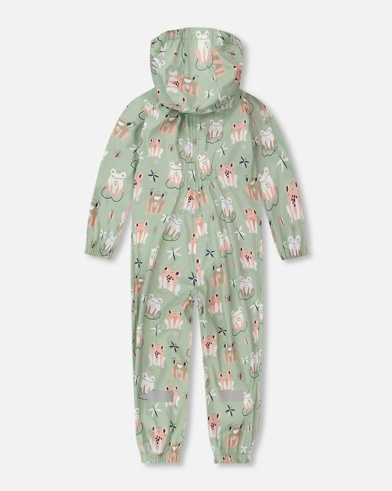 Deux par Baby Girls Polyurethane Frog Print Rain One-Piece