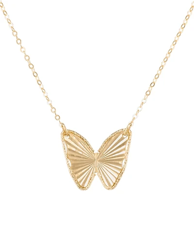 Macy's Textured Butterfly Frontal Pendant Necklace in 10k Yellow Gold