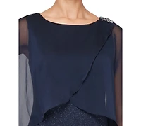 Sl Fashions Petite Tulip Overlay Crew Neck Ball Gown