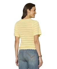 Democracy Petite Flutter Crochet Yoke Sweater