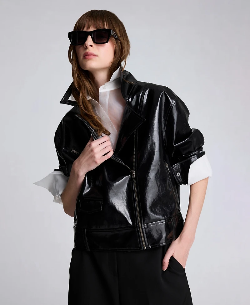 Kenneth Cole Women's Moto Collared Neck Jacket