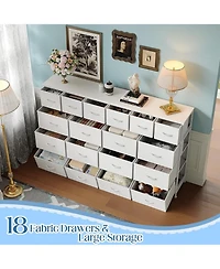 gaomon 18 Drawer Long Dresser with Fabric Drawers, Sturdy Metal Frame, Pu Handles, Spacious Storage Cabinet for Bedroom, Living Room, or Entryway