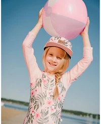 Deux par Girls One-Piece Long Sleeve Rashguard Pink Hibiscus Print