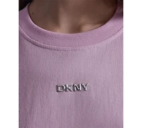 Dkny Sport Women's Metallic Bubble Logo Drop Shoulder Pull-On T-Shirt