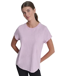 Dkny Sport Women's Embroidered Crewneck Logo Roll-Sleeve Top