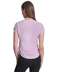 Dkny Sport Women's Ruched Side Seams V-Neck Tech T-Shirt