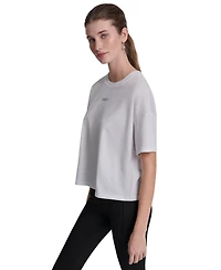 Dkny Sport Women's Metallic Bubble Logo Drop Shoulder Pull-On T-Shirt