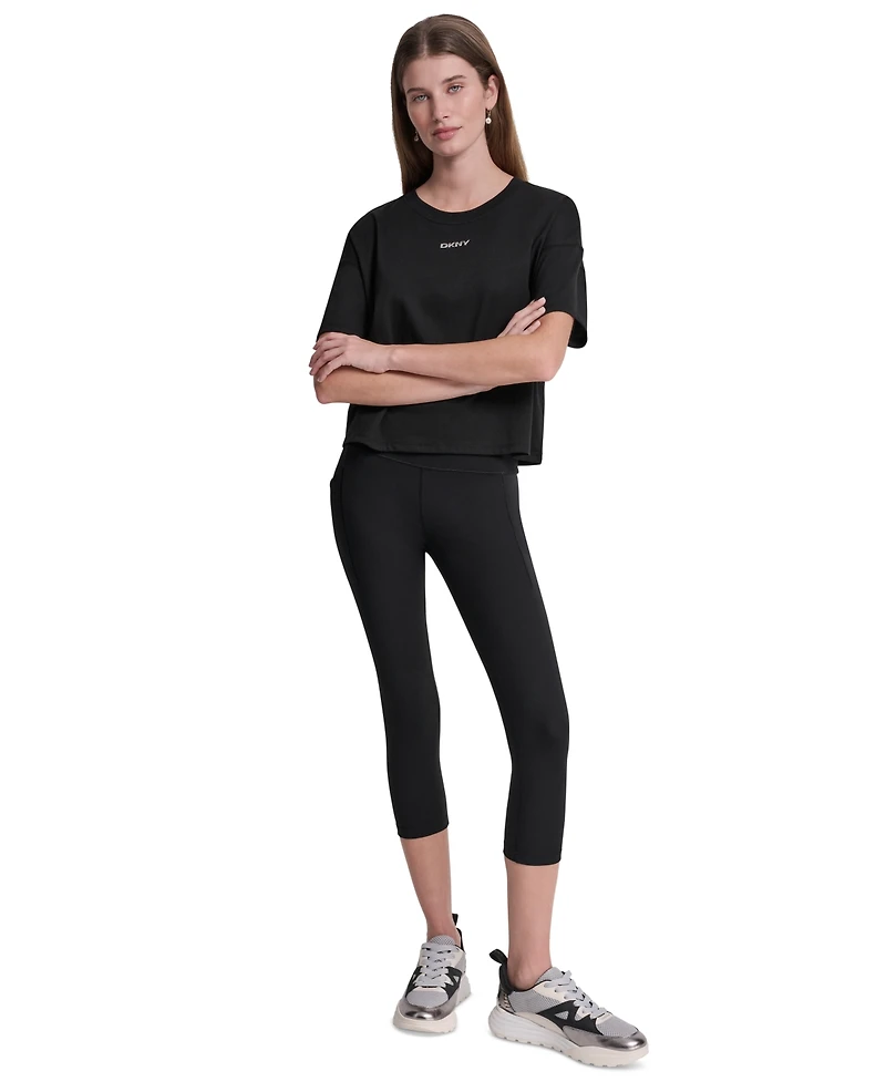 Dkny Sport Women's Metallic Bubble Logo Drop Shoulder Pull-On T-Shirt
