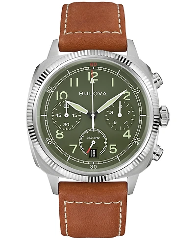 Bulova Men's Vwi Chrono Brown Leather Strap Watch 37.5mm