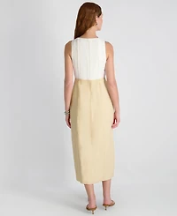 French Connection Women's Cooper Linen Contrast V-Neck Midi Dress