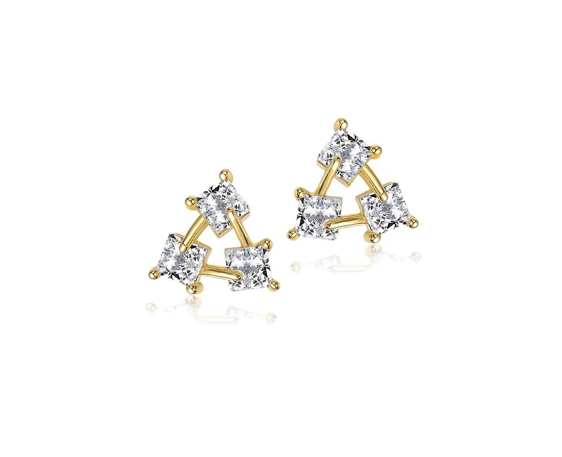 Rachel Glauber Brilliant Square Cz Triangle Earrings in 14K Gold Plated