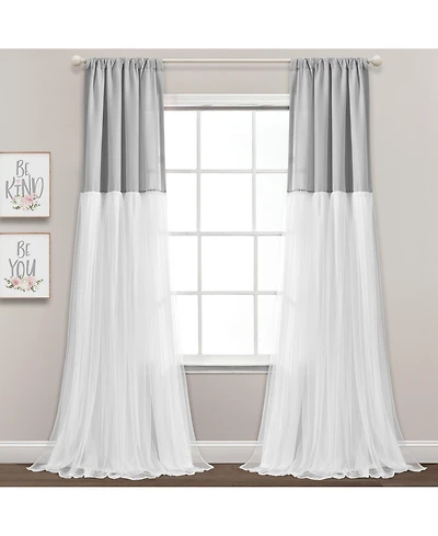Lush Decor Tulle Skirt Colorblock Light Filtering Window Curtain Panels Pair Curtains for Bedroom Kids - Nursery Decor