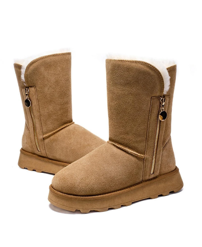 Pazstor Women's Shearling and Suede Winter Boots CY2466