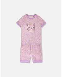 Deux par Baby Girl Cotton Two-Piece Pyjama Set Purple Animal Print