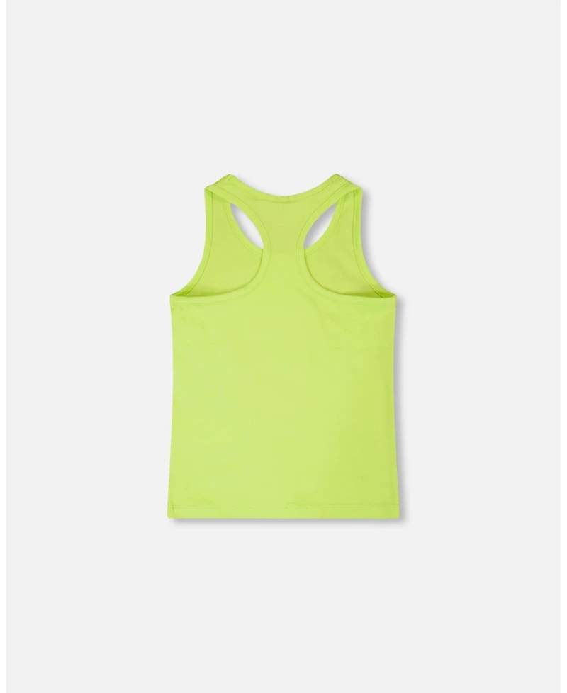 Deux par Big Girls Cotton Jersey Tank Top Lime Green with Screen Print
