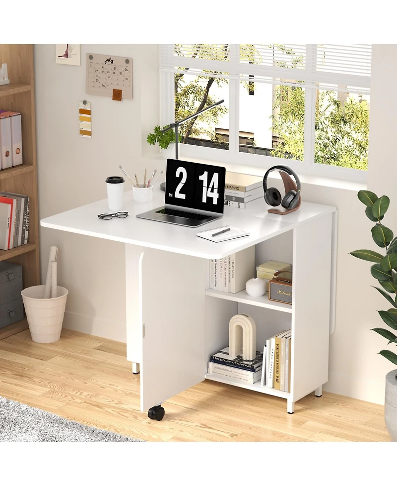 Folding Dining Table with Drawers and Cabinets