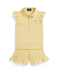 Polo Ralph Lauren Girls' 2T-6X Eyelet Stretch Mesh Shirt and Shorts, 2-Piece Set