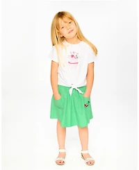 Deux par Big Girls ganic Cotton Jersey T-Shirt with Tie at Waist White