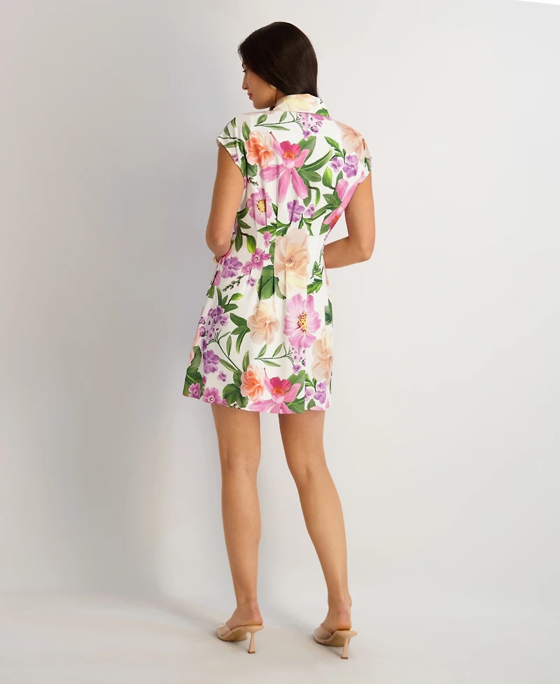 kensie Women's Printed Textured Collared Dress