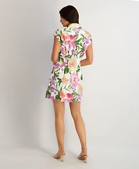 kensie Women's Printed Textured Collared Dress