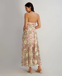 Siena Women's Embroidered V-Neck Mesh Dress